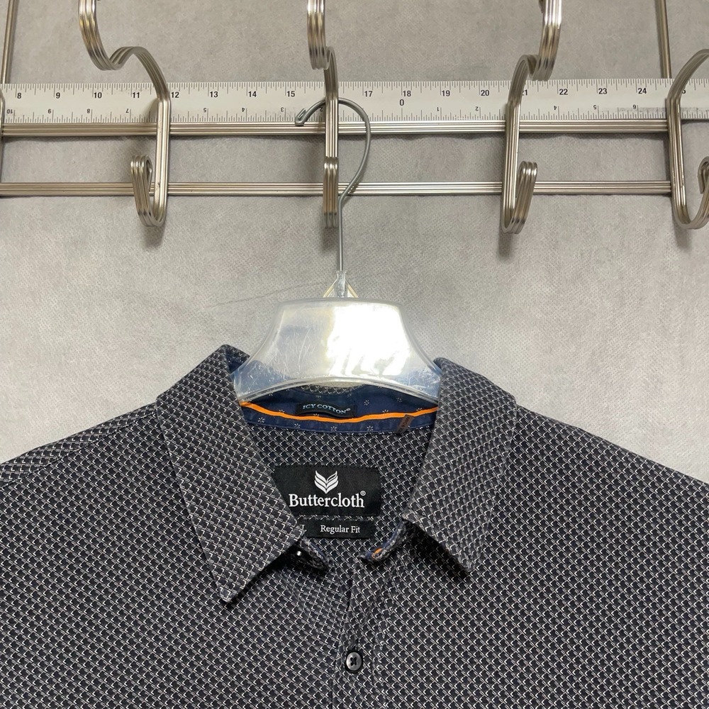 Buttercloth Shirt Men XL Black White Geometric Icy Cotton Preppy Casual Academia